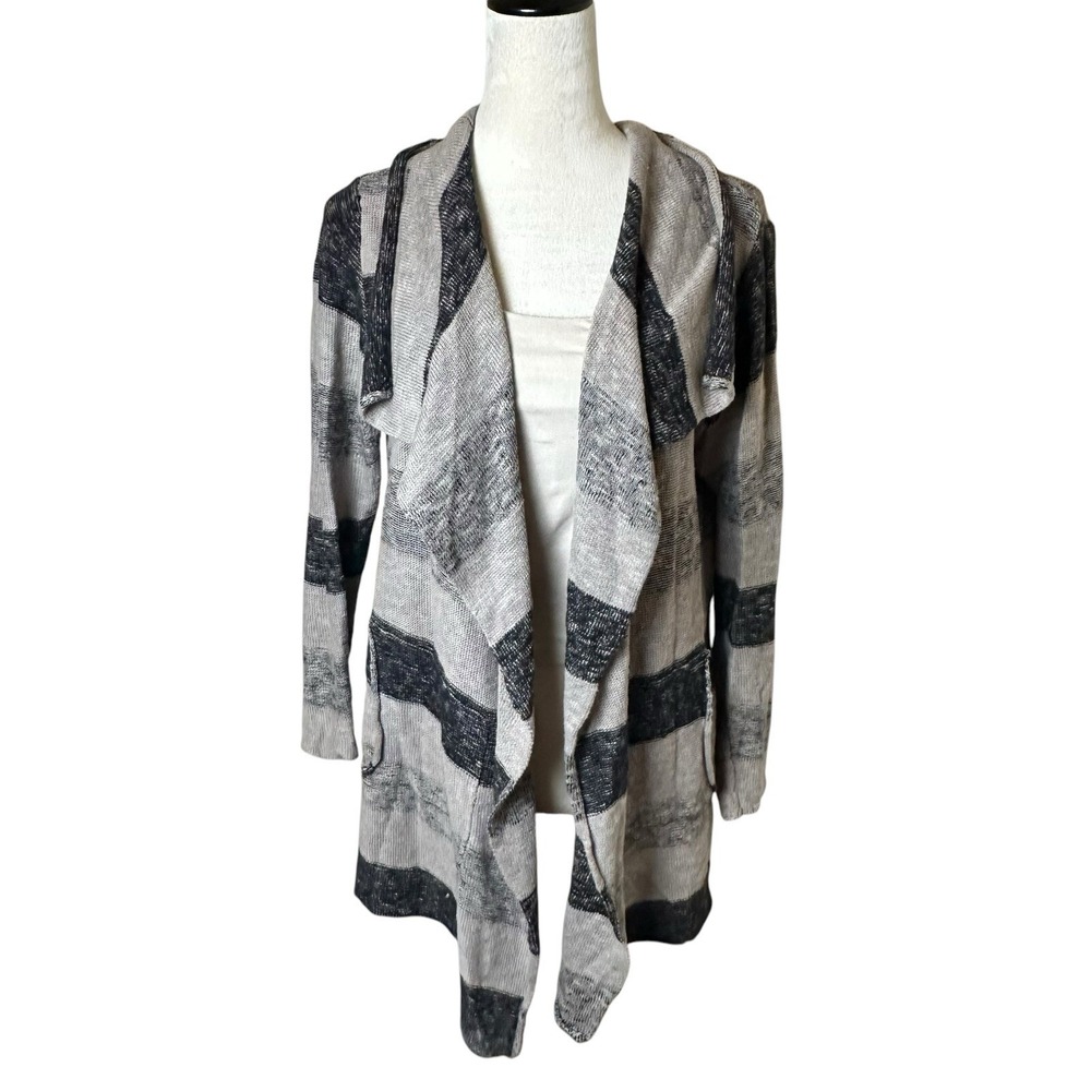 Habitat Linen Cotton Open Front Cardigan Sweater Small | Boho Striped Lagenlook